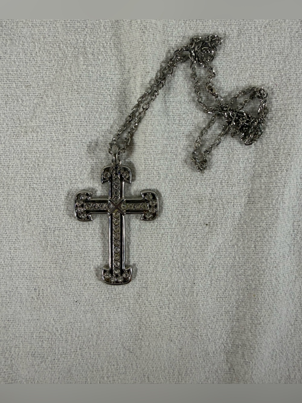 Bedazzled Silver Cross Necklace with Rhinestones